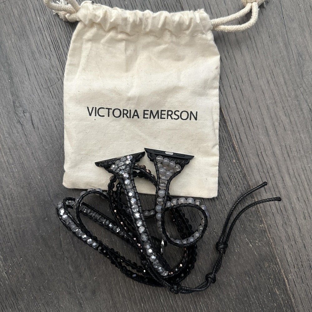Victoria Emerson Apple Watch‎ Band Womens Black Wrap Crystal Beaded Strap Boho